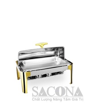 Full Size Chafing Dish With Gold Leg/ Nồi Hâm Thức Ăn Sacona Hình Chữ Nhật Chân Vàng