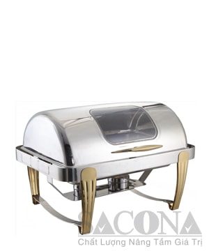 Nồi Hâm Thức Ăn Hình Chữ Nhật( Nắp Kính - Inox Vàng)