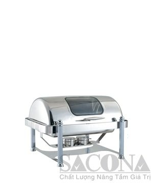 Full Size Roll Top Chafing Dish With Visible Cover/ Nồi Hâm Thức Ăn Chữ Nhật( Nắp Kính - Chân Inox Trắng )