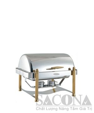 Full Size Roll Top Chafing Dish With Gold Leg/ Nồi Hâm Thức Ăn Sacona Hình Chữ Nhật Chân Vàng