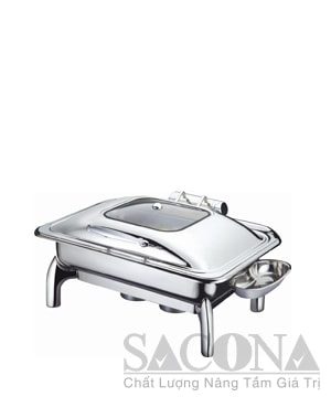 Rectangle Chafing Dish With Glass Lid & Hydraulic Hinge/ Nồi Hâm Thức Ăn Sacona Hình Chữ Nhật Nắp Kính