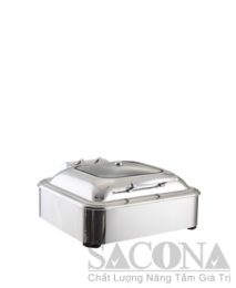 Square Chafing Dish With Glass Lid & Hydraulic Hinge/ Nồi Hâm Thức Ăn Sacona Hình Vuông Nắp Kiếng Dùng Điện