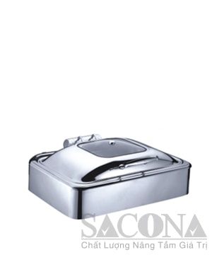 Rectangle Chafing Dish With Glass Lid & Hydraulic Hinge/ Nồi Hâm Thức Ăn Sacona Hình Chữ Nhật Nắp Kiếng Dùng Điện