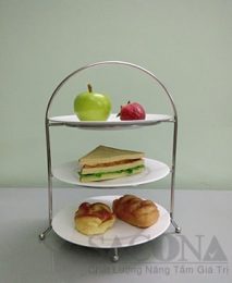 Giá Inox Trang Trí Buffet 3 Tầng Dĩa Sứ